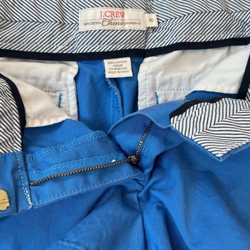 J. Crew Broken In 100% Cotton Chino Shorts 3” Inseam Solid Blue Women’s Sz 8